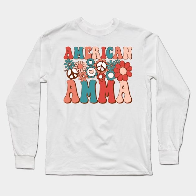 Retro Groovy American Amma Matching Family 4th of July Long Sleeve T-Shirt by BramCrye